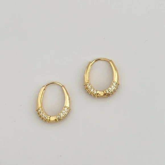 14K Gold Filled CZ Stones Oval Hoop Earrings
