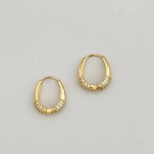 14K Gold Filled CZ Stones Oval Hoop Earrings