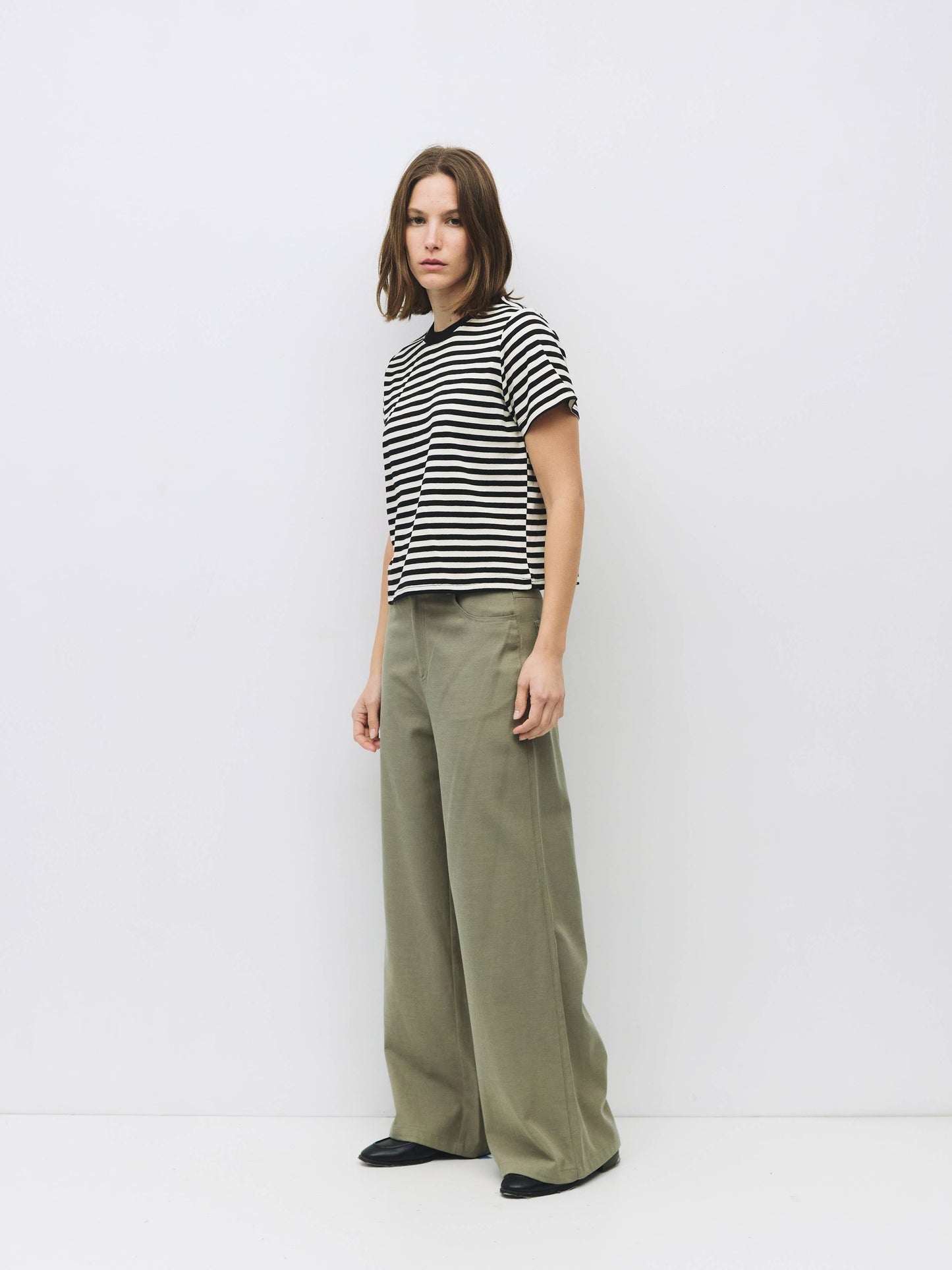 Striped Cotton Contrast Crewneck Tee