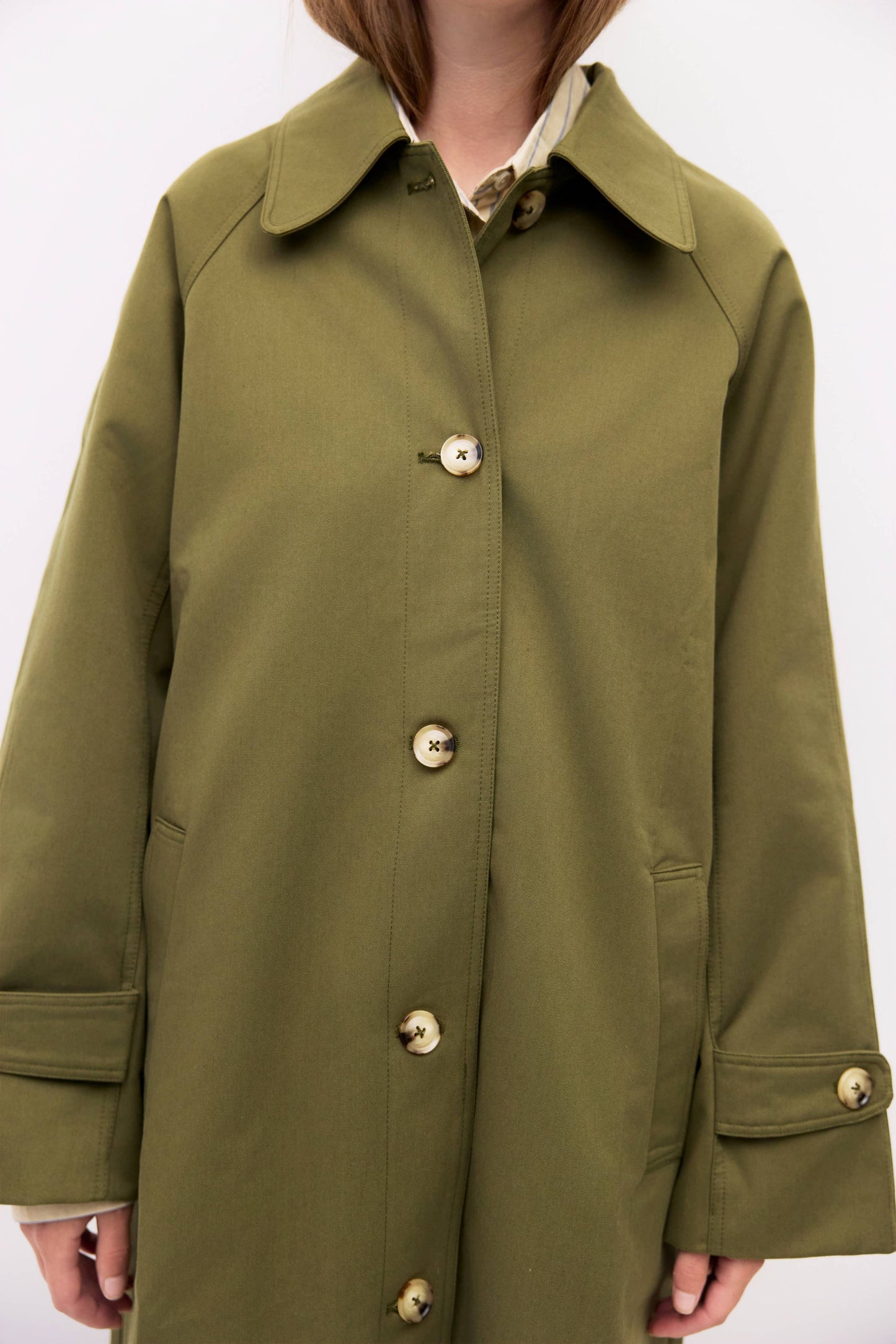 Olive Pointed Collar Trench Coat
