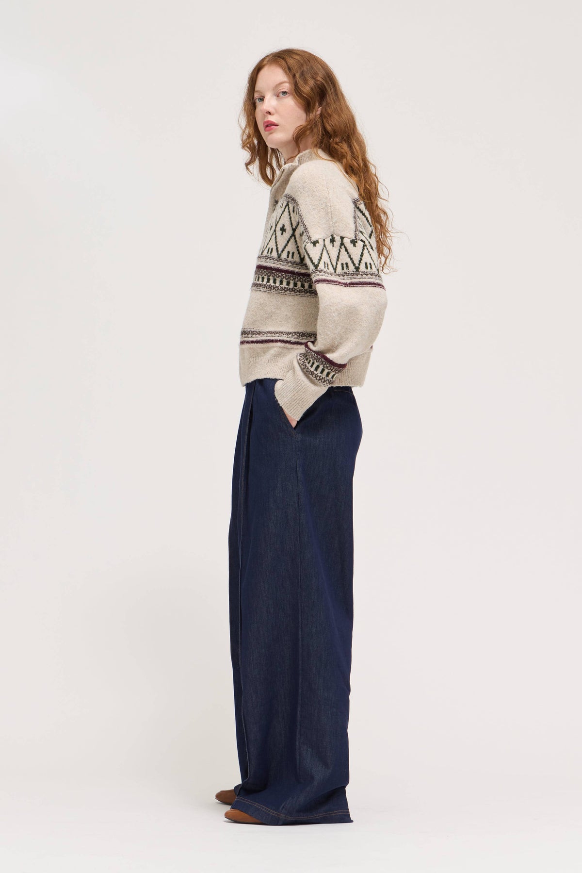 Oatmeal Patterned Zip-Up Sweater Jacket