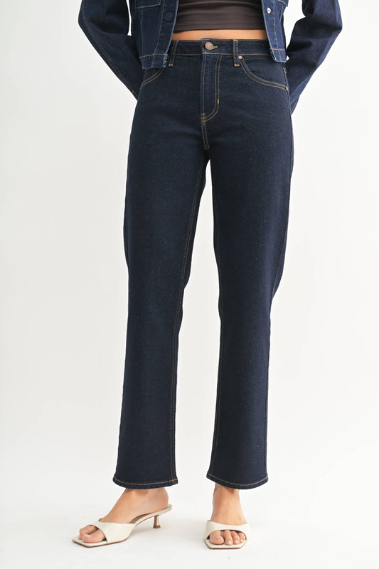Clean Dark Rise Mid Rise Classic Straight Jean