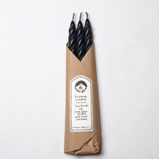 Black Beeswax Spiral Taper Candles - Set of 3