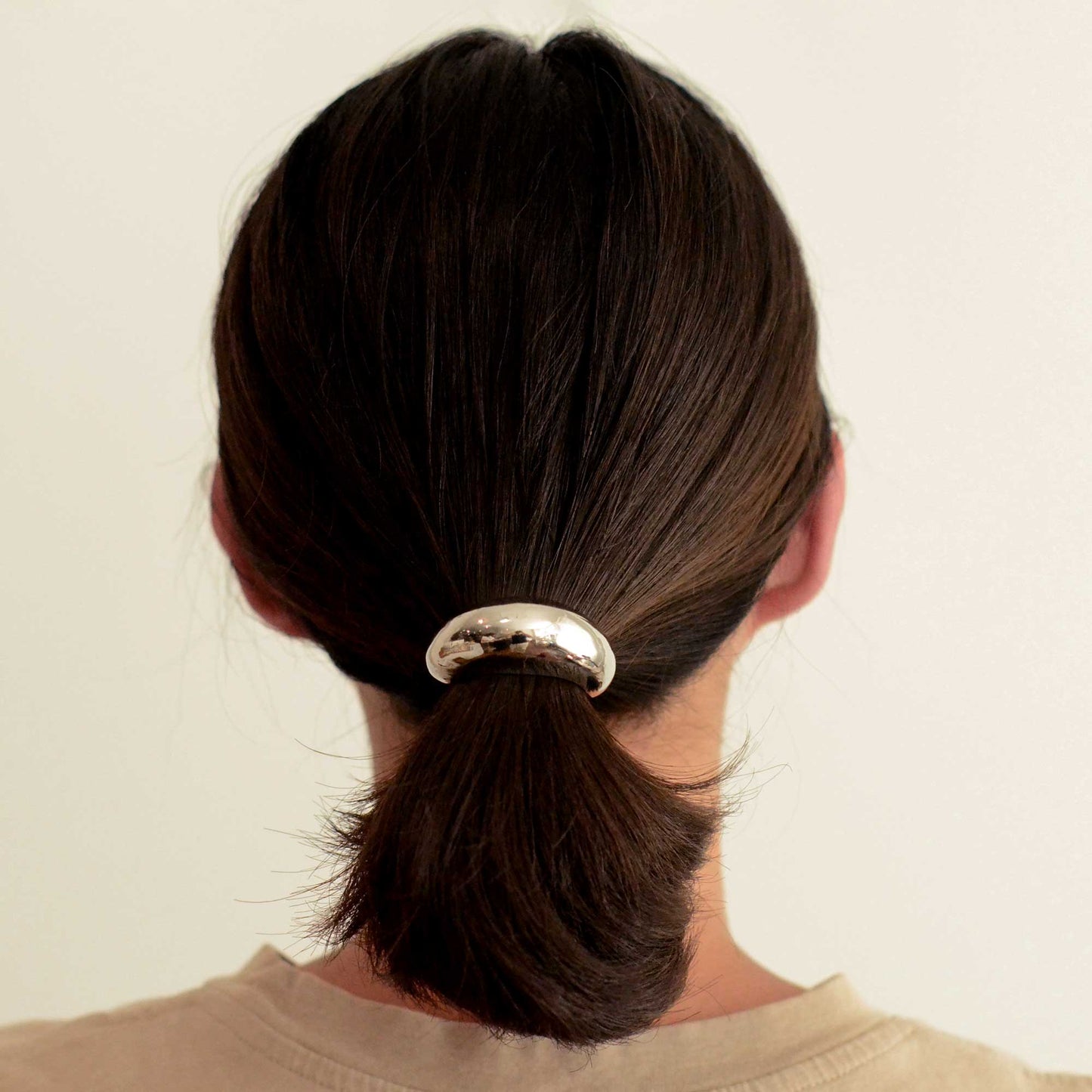 Silver Narrow Crescent Metal Cuff Hair Tie