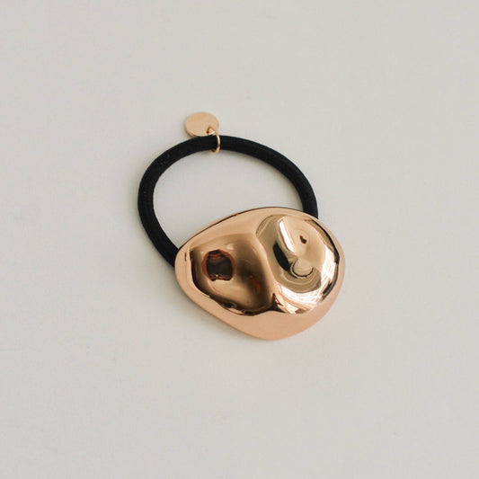 Large Gold Pebble-Shaped Metal Hair Tie