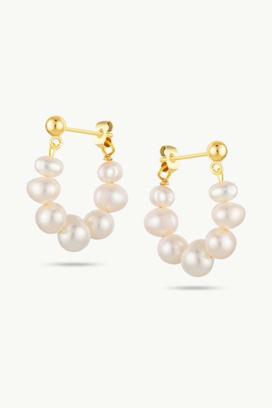 Gold Pearls Links Hooped Earrings