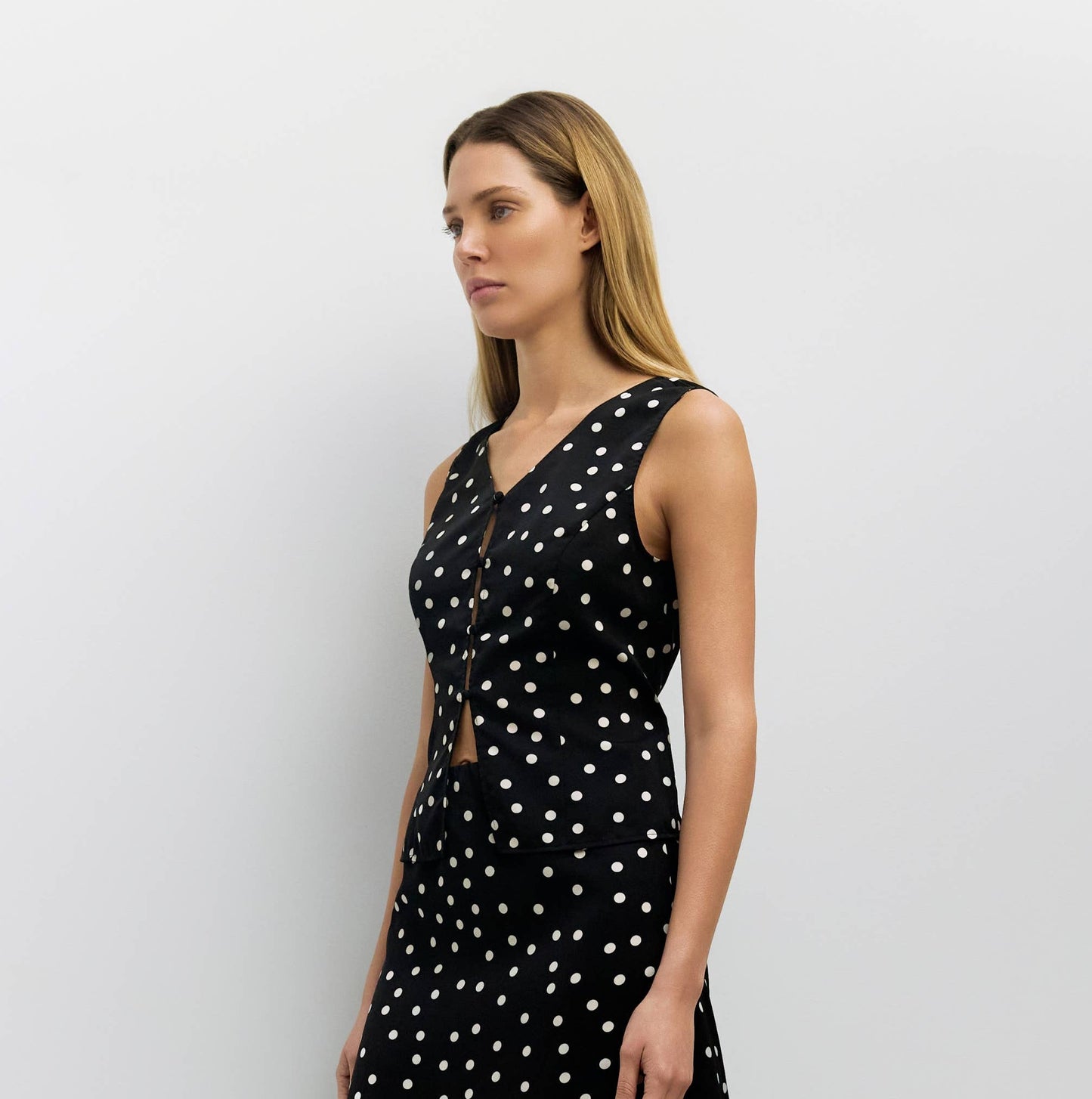 Satin Polka Dot Button-Up Tank
