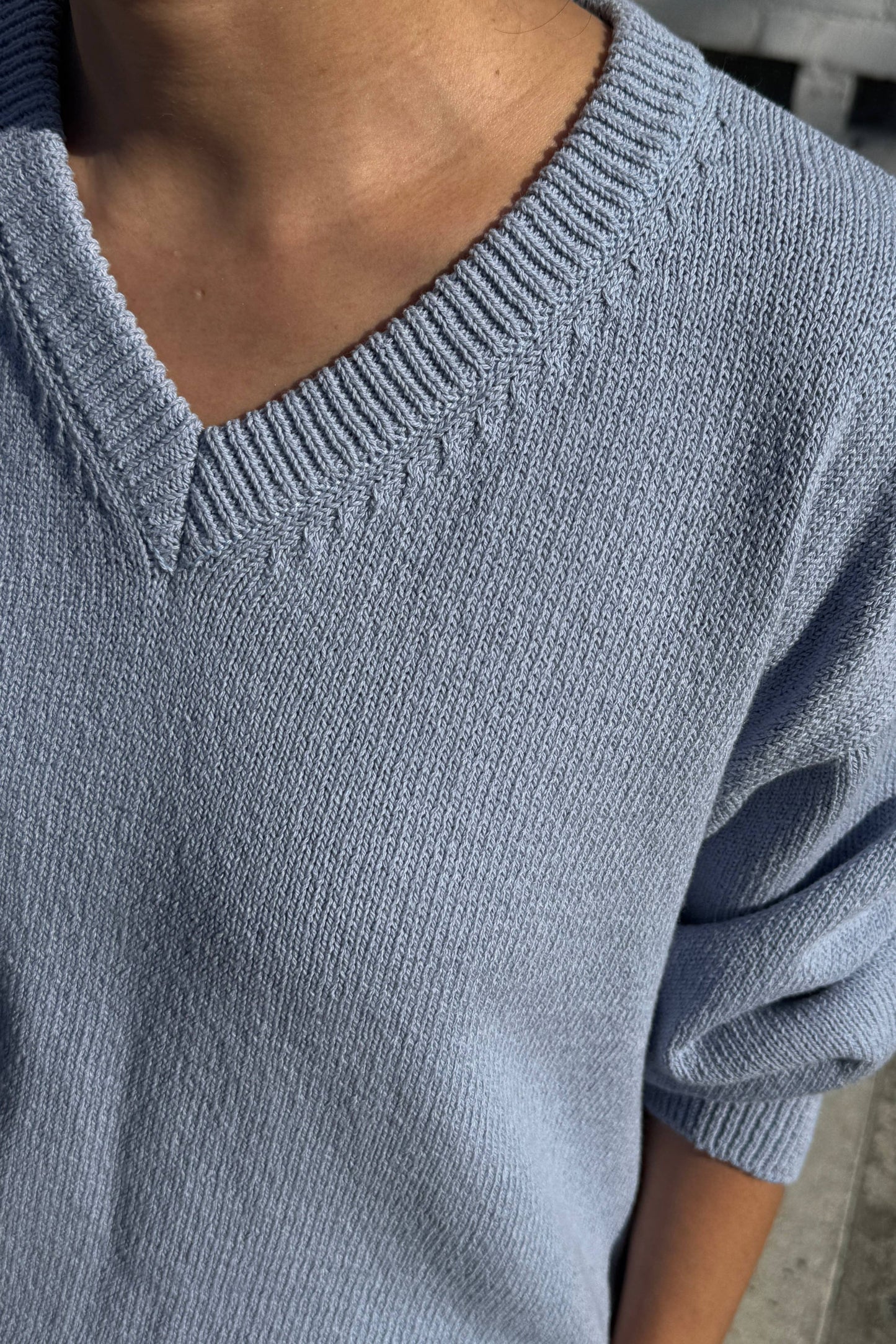 Cornflower Blue Abby Cotton V-Neck Sweater