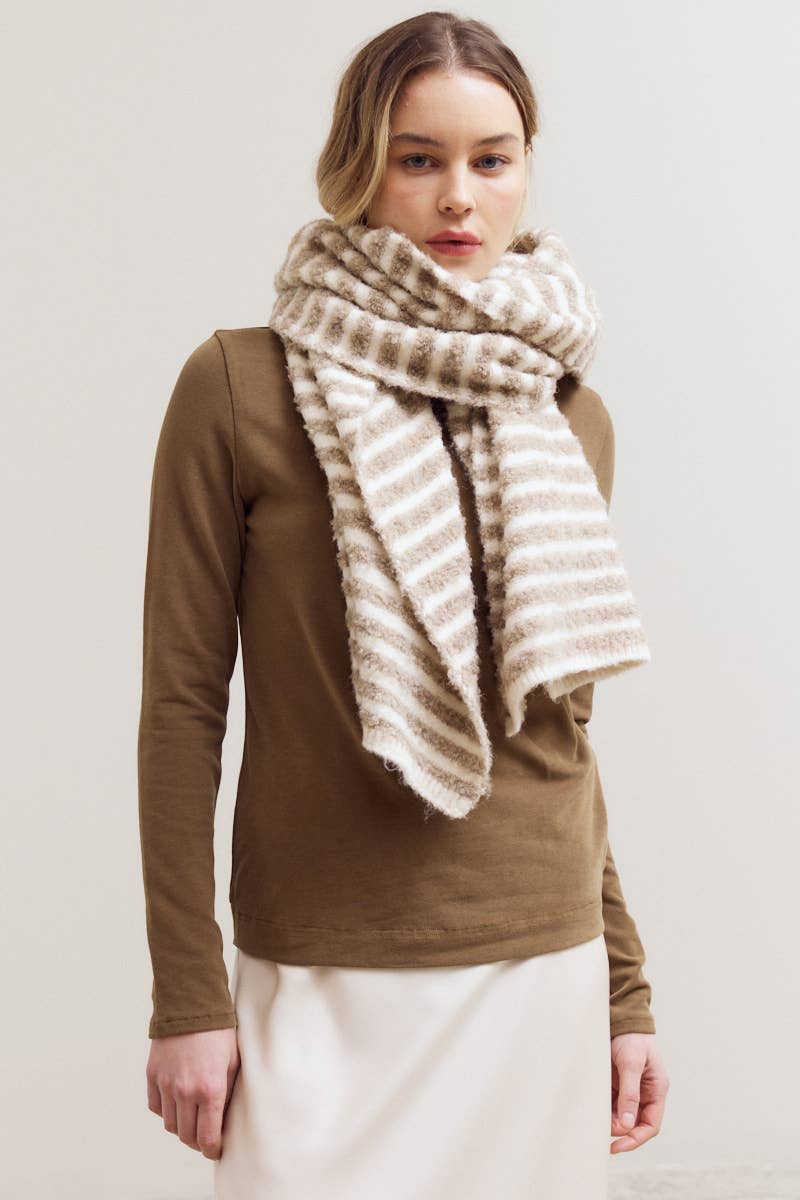 Striped Knit Scarf: Black/Ivory + Tan/Ivory