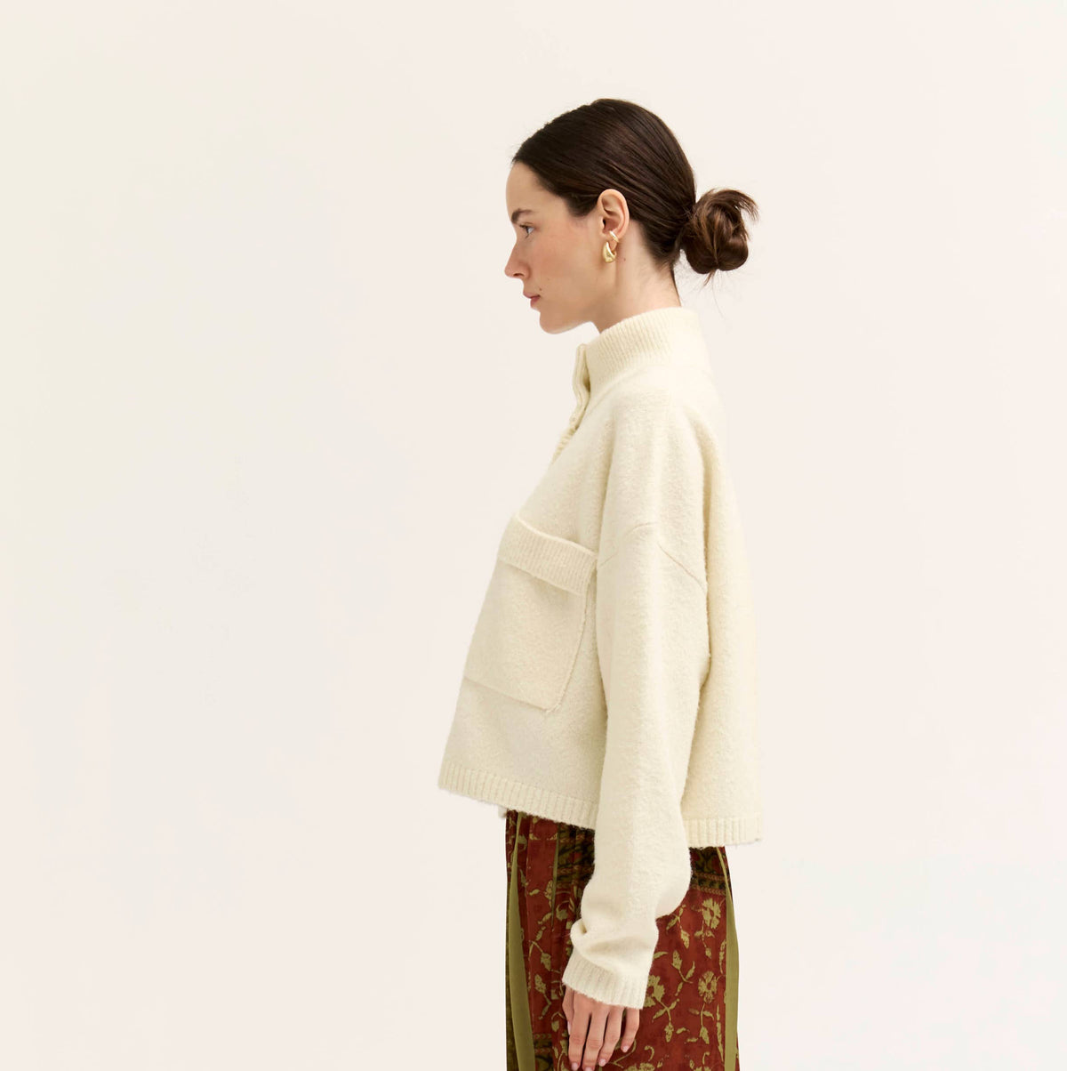 Funnel Neck Cropped Cardigan