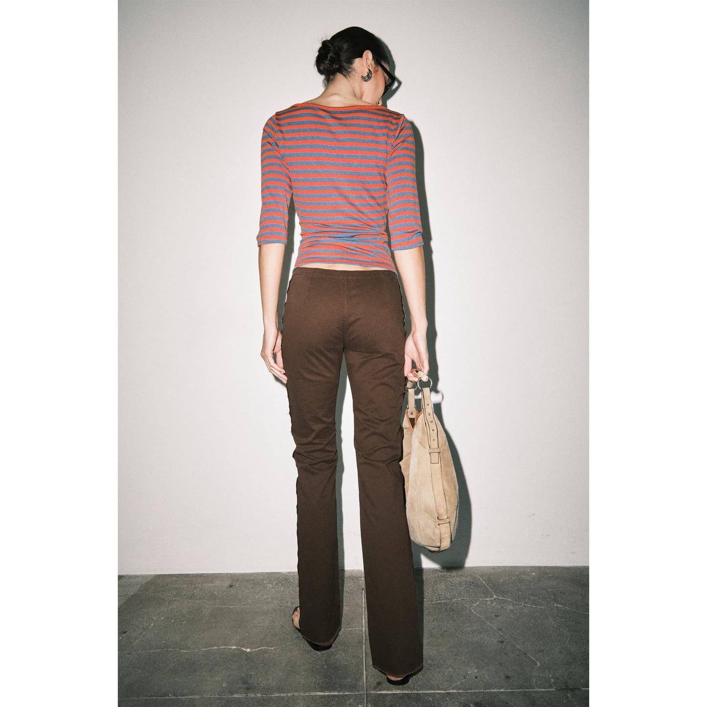 Red Striped V-Neck Three Quarter Sleeve Top