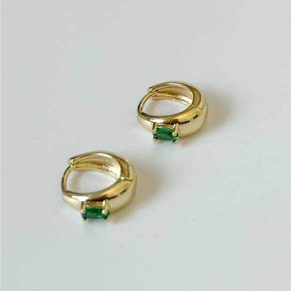 Gold Filled Emerald Stone Huggie Hoops