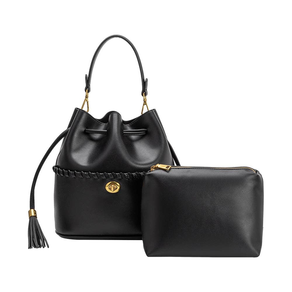 Janae Black Vegan Leather Top Handle Bag