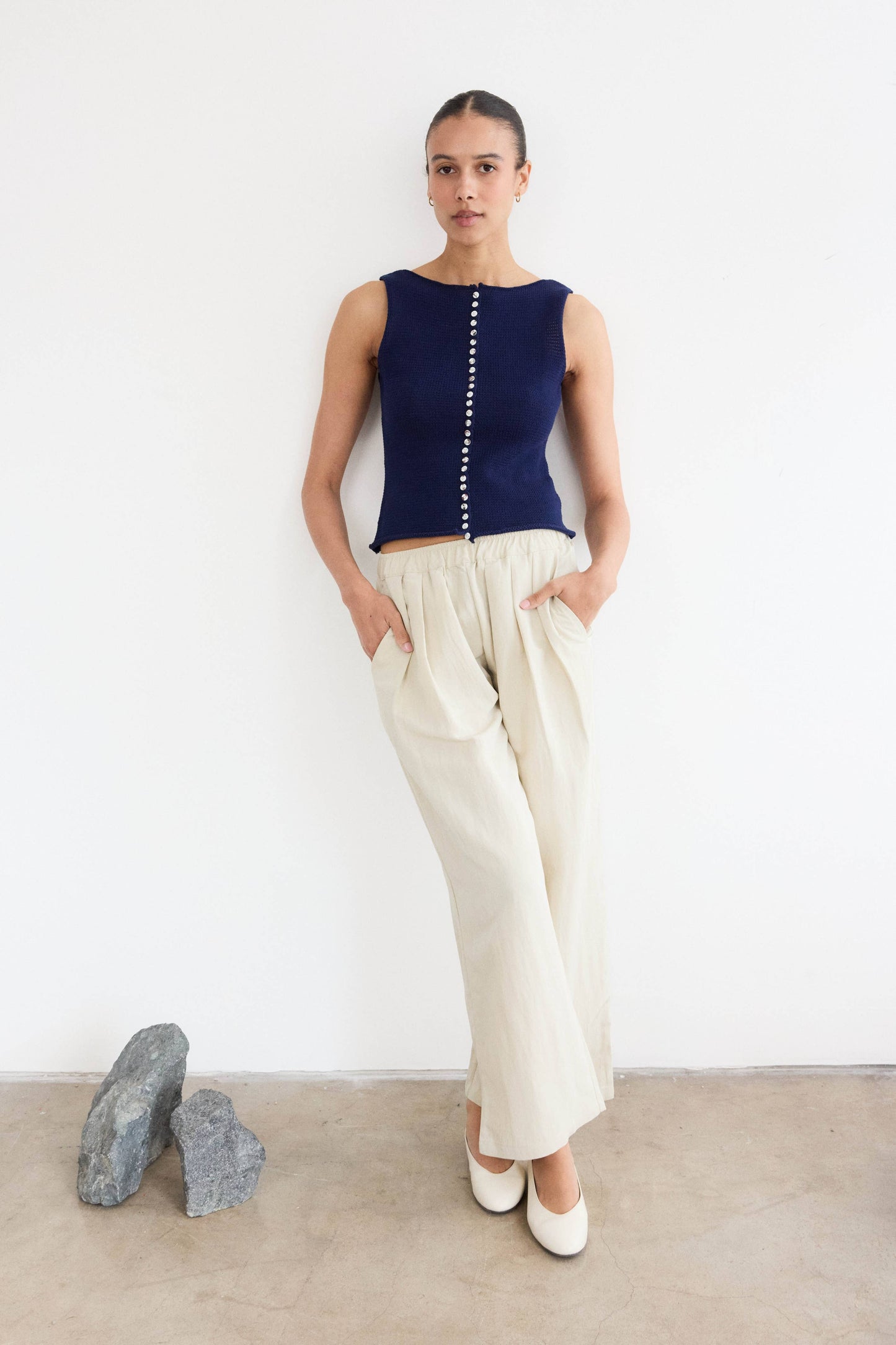 Bone Pleated Wide Leg Pants