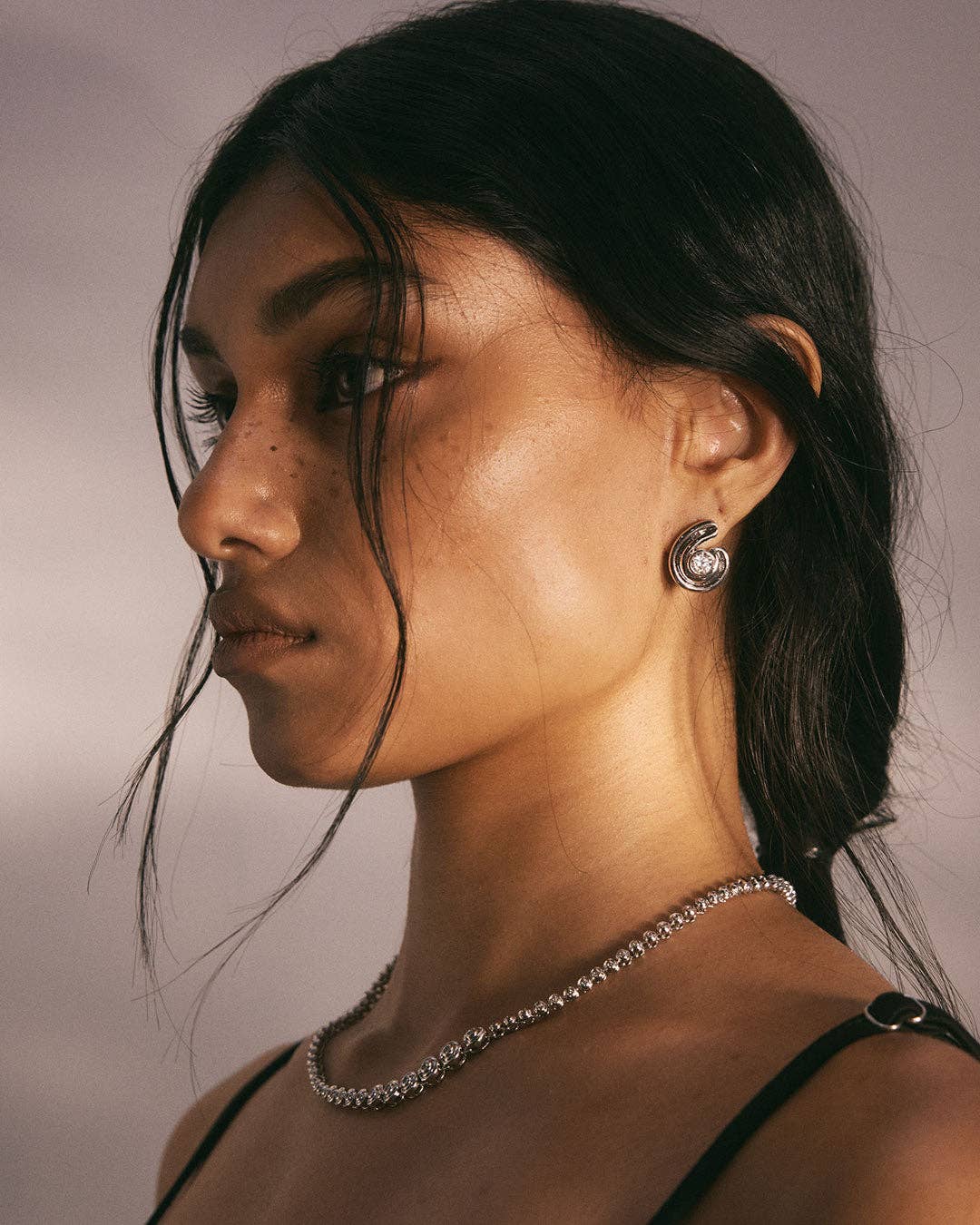 Silver Wave Bezel Twist Studs