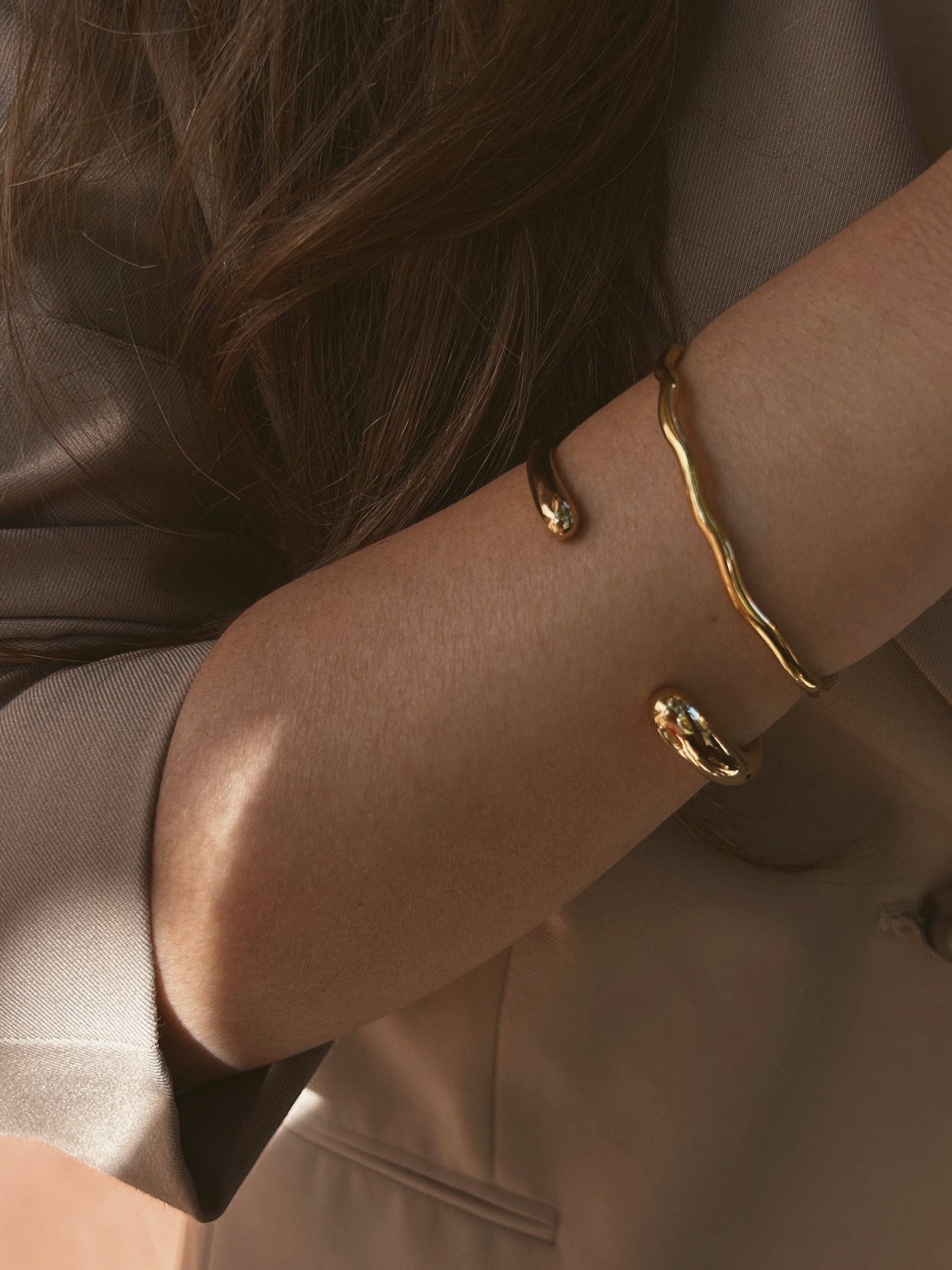 Gold Organic Open Cuff Bracelet