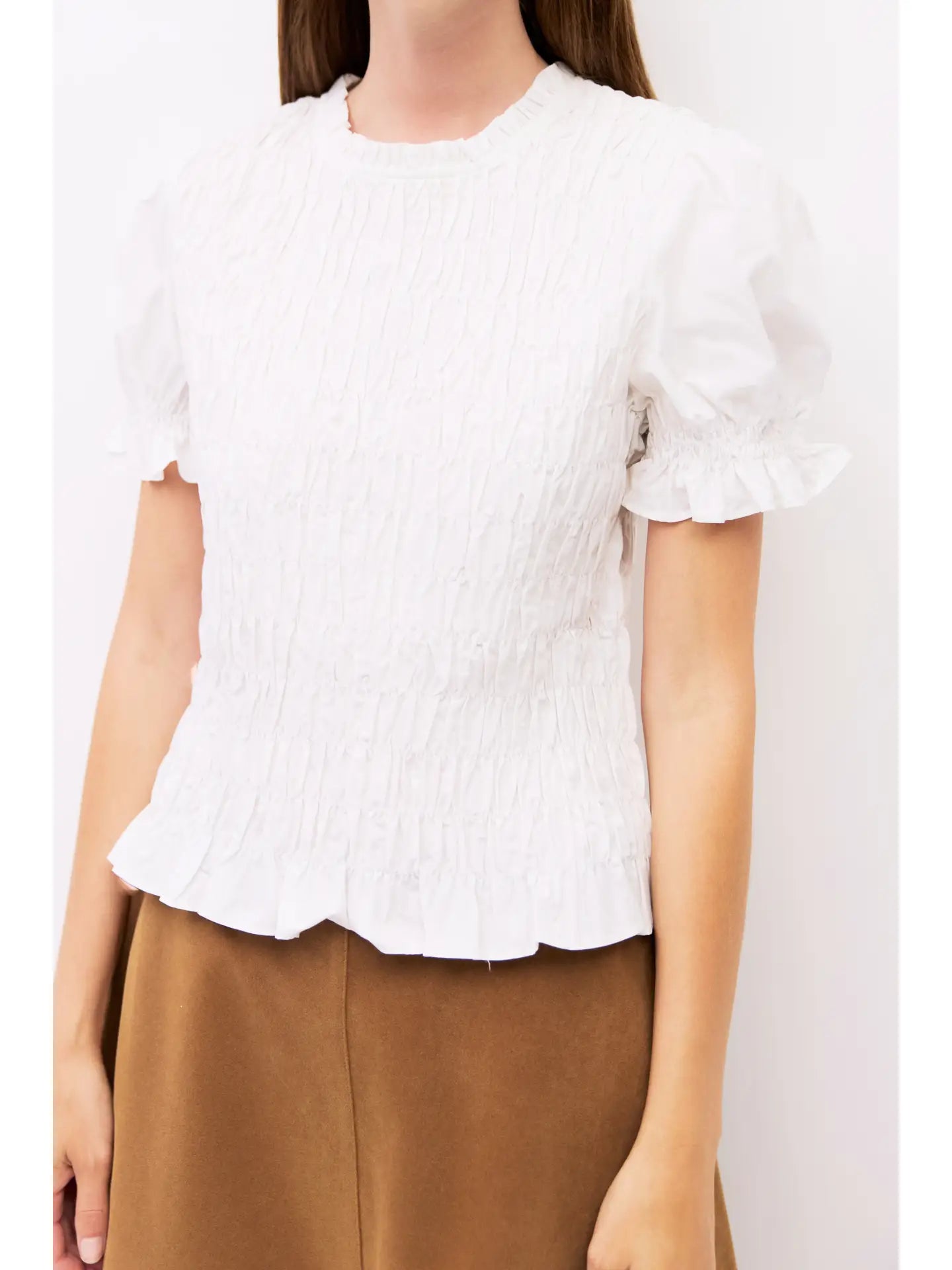 Cotton Smocked Puff Sleeve Blouse