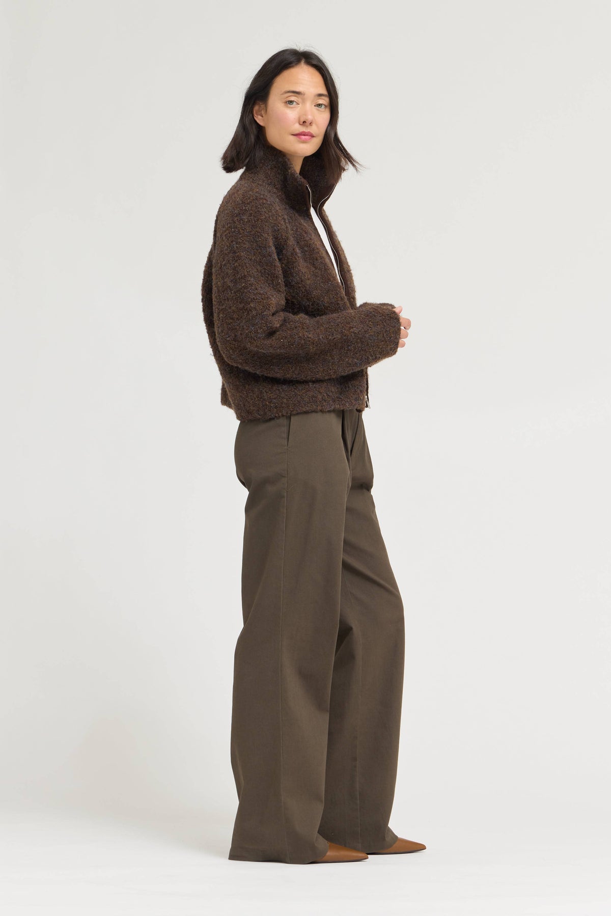 Funnel Neck Zip-Up Sweater Jacket