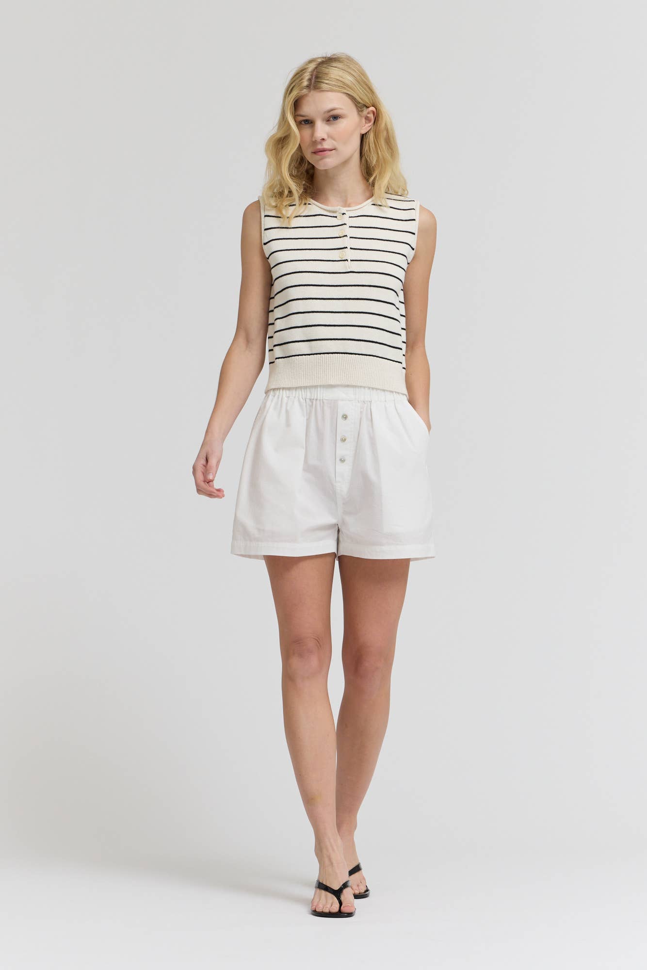 Cream Striped Cotton Knit Shell