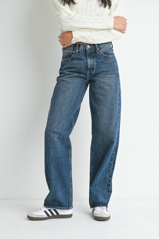 Mid Rise Dark Wash Relaxed Straight Jean - 100% Cotton