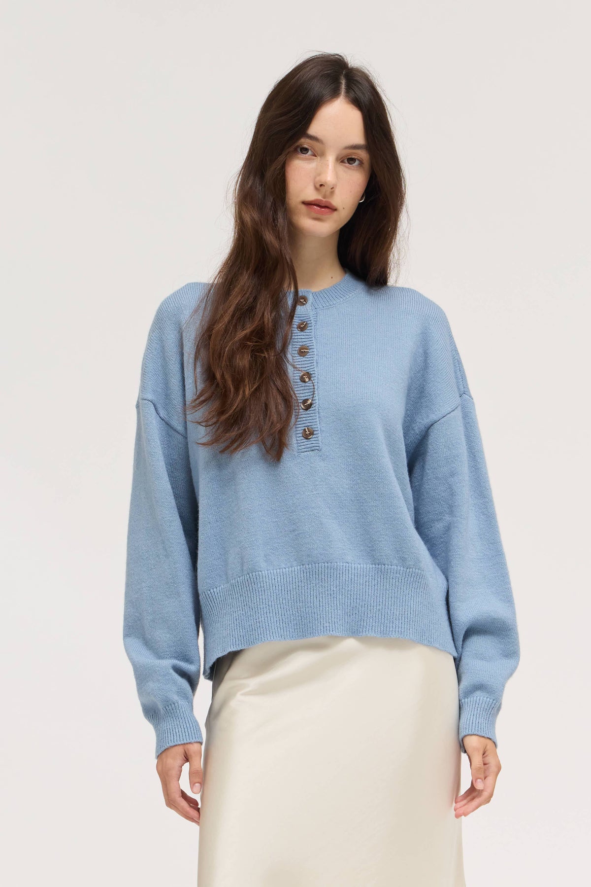 Powder Blue Half Button Sweater