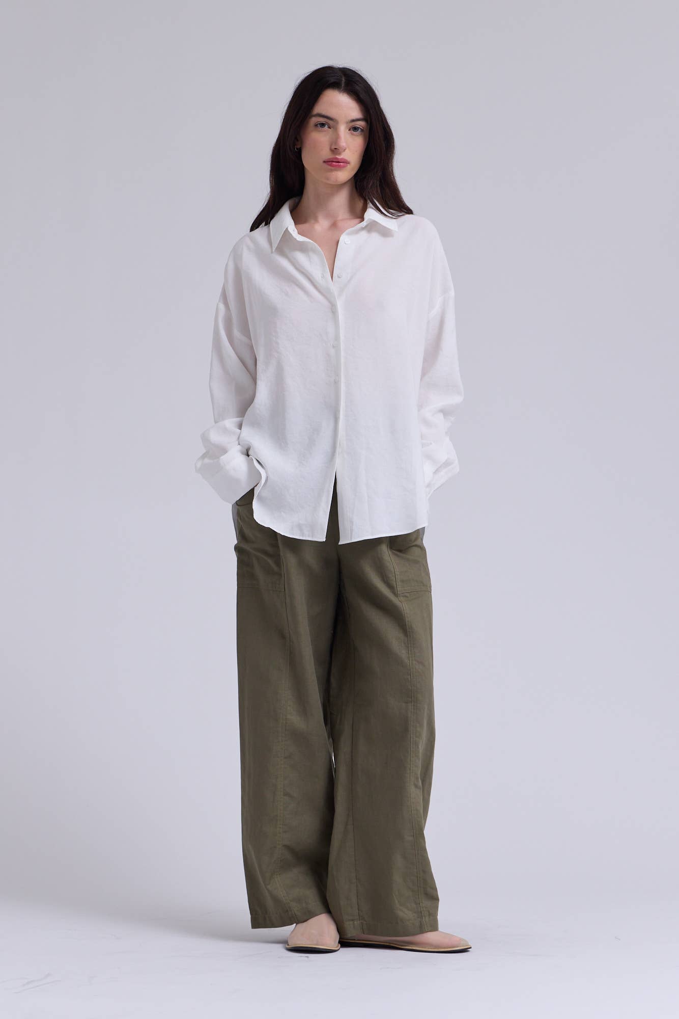 Olive Linen Utility Pants