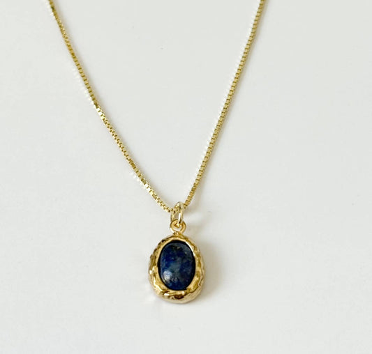 Gold Blue Stoned Necklace Pendant