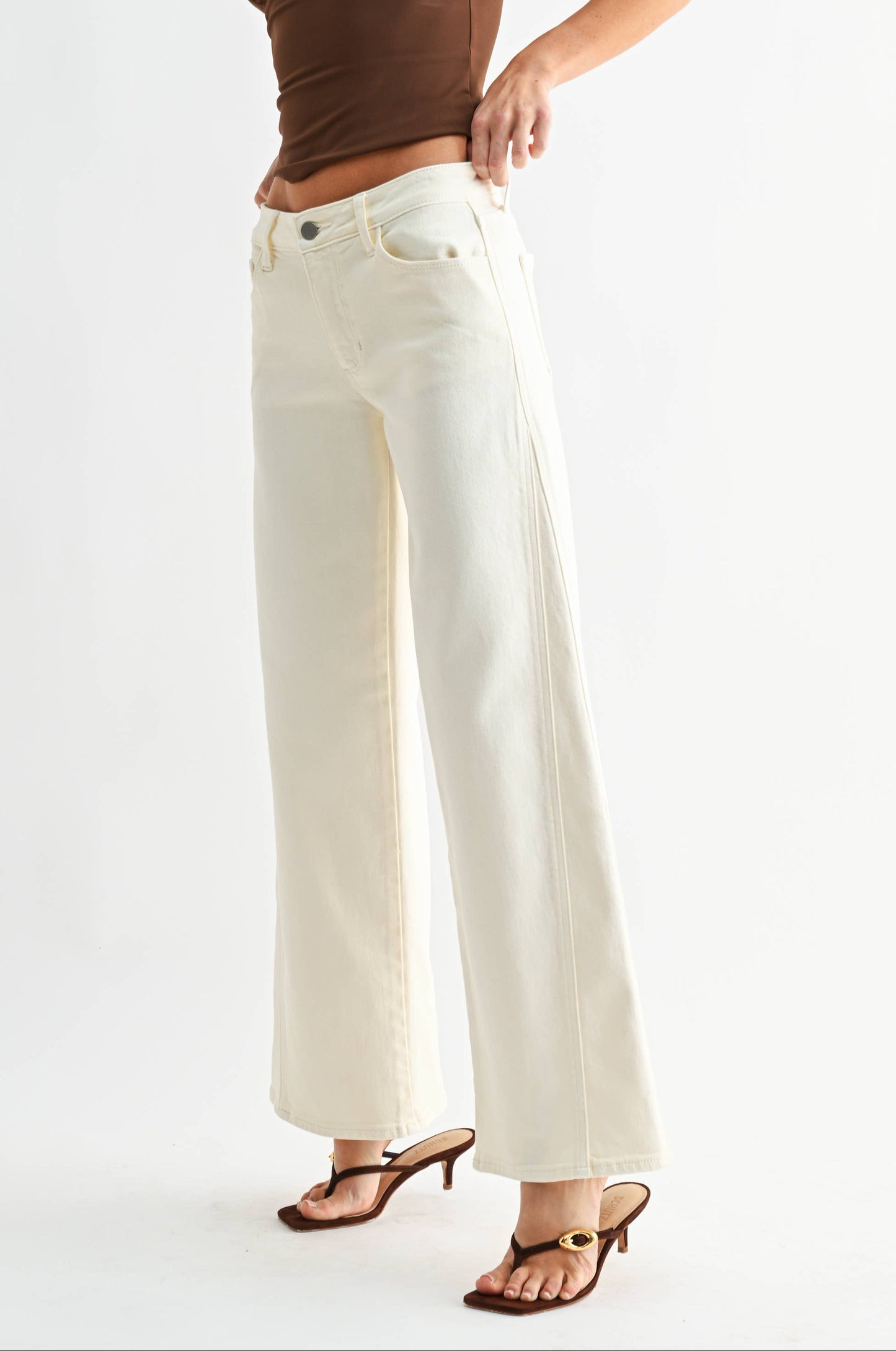 Cream Seamed Wide Leg Jean