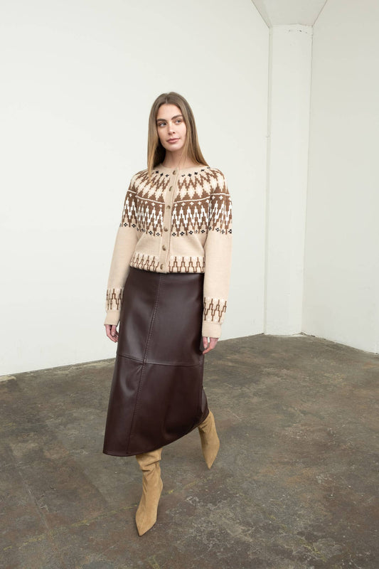 Tan Fair Isle Cardigan Sweater