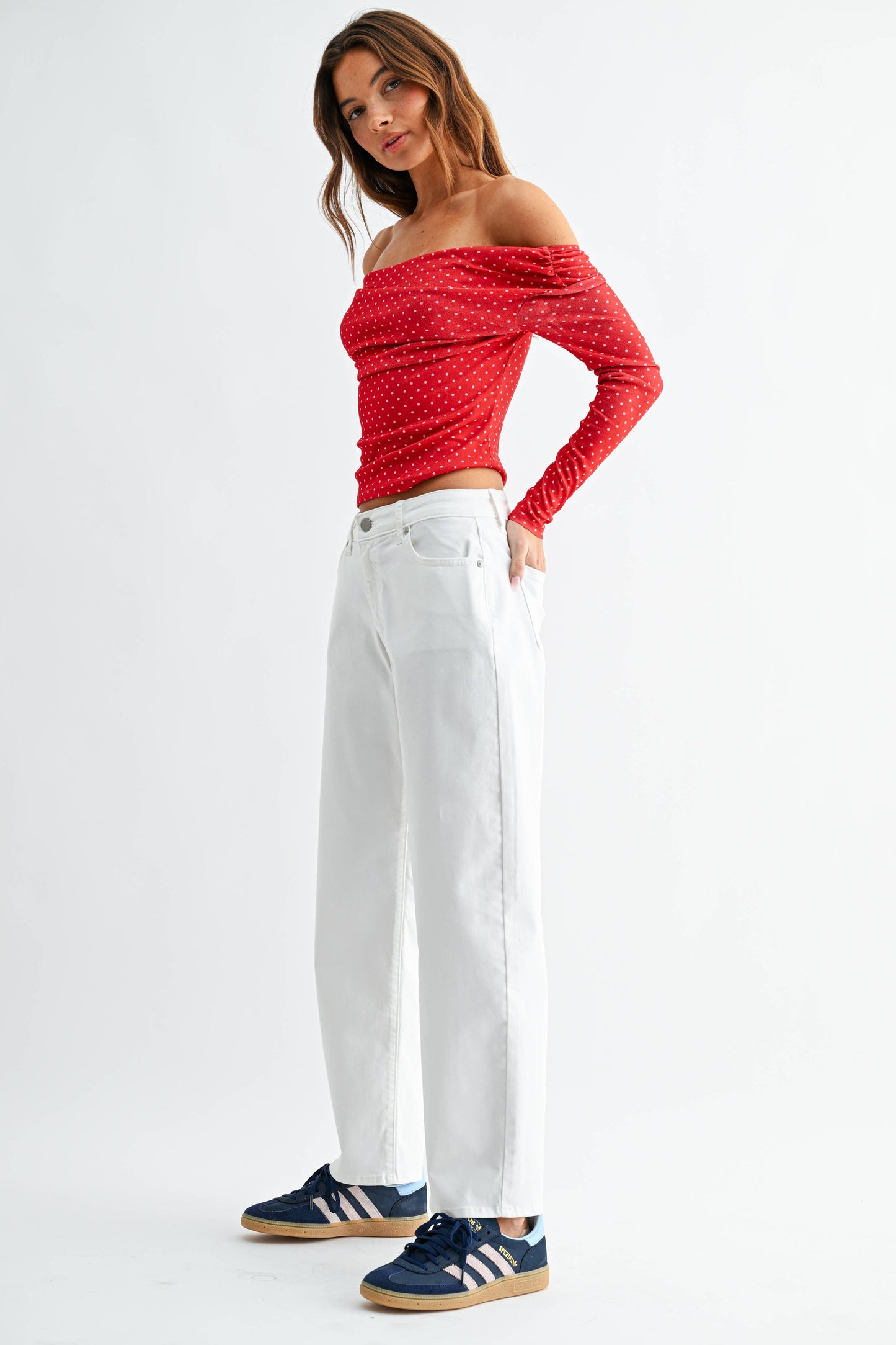 White Stretch Twill Comfort Barrel Jean