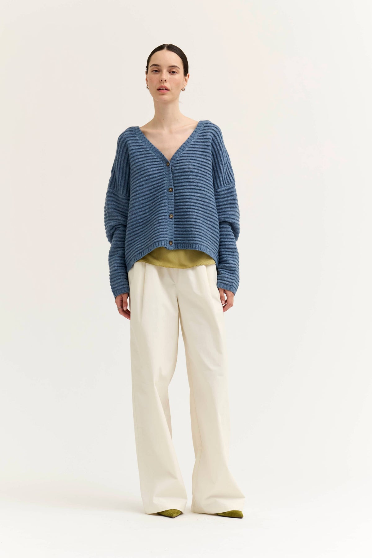 Dusty Blue Textured V-Neck Cardigan