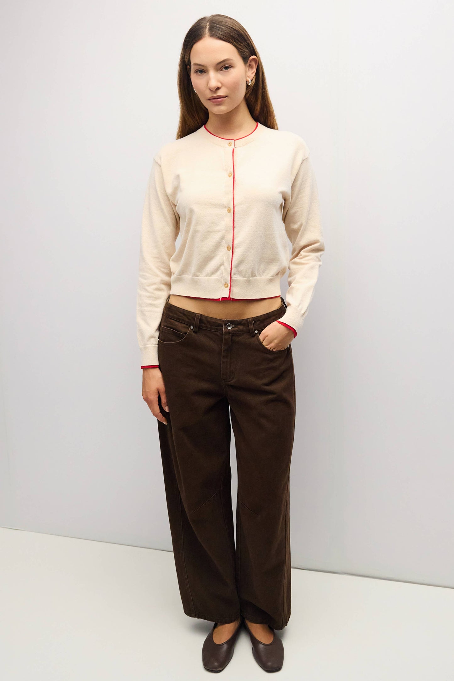 Contrast Trim Brown/Cream Cardigan