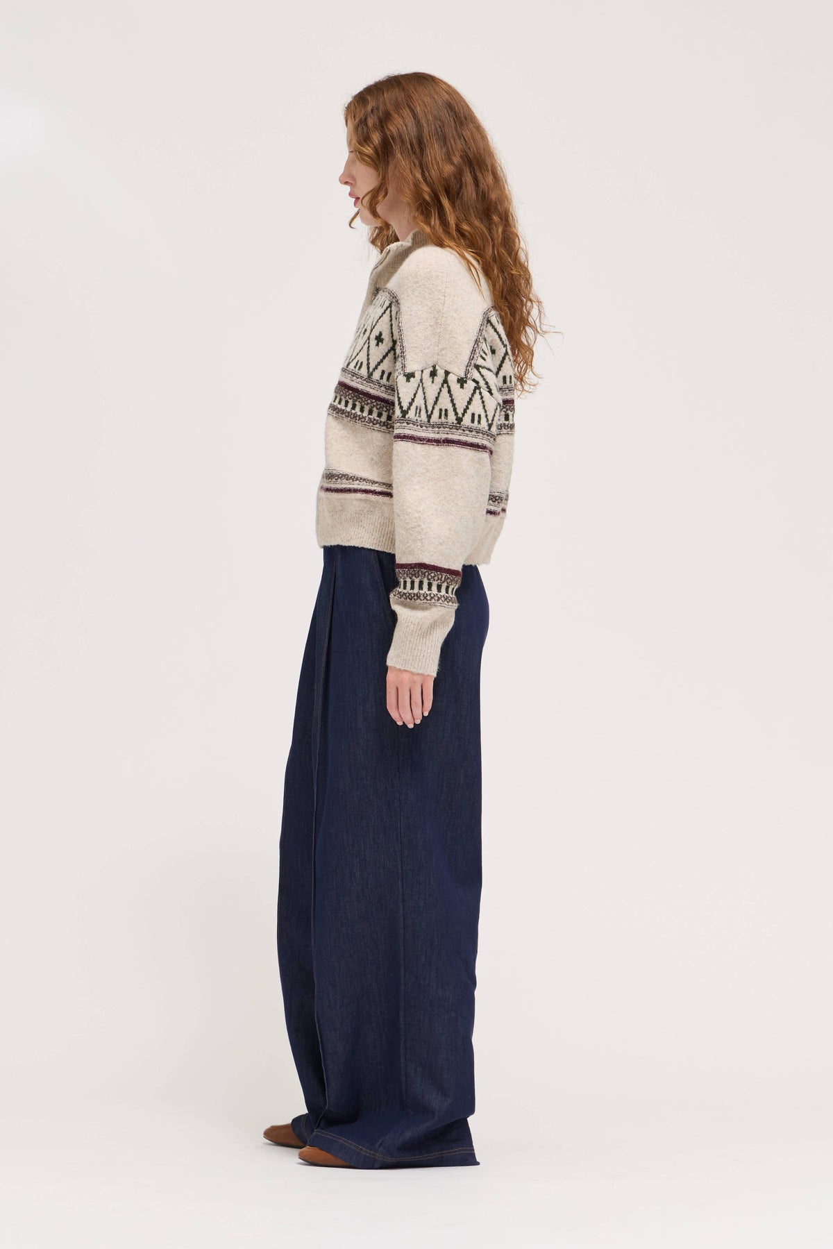 Oatmeal Patterned Zip-Up Sweater Jacket