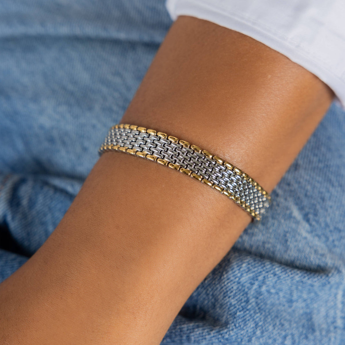 Two-Tone Thick Link Bracelet