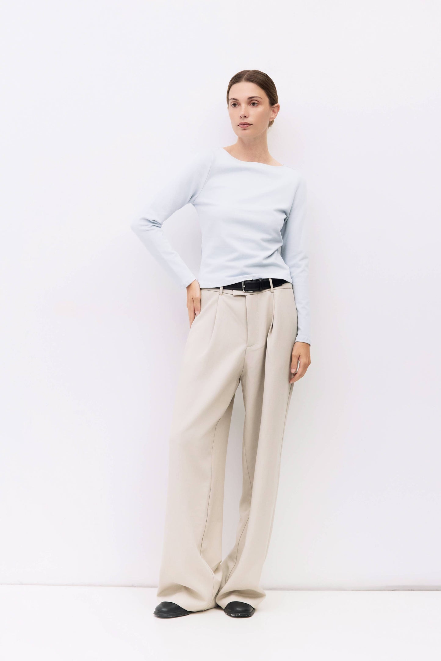 Brushed Jersey Long Sleeve Fitted Tee