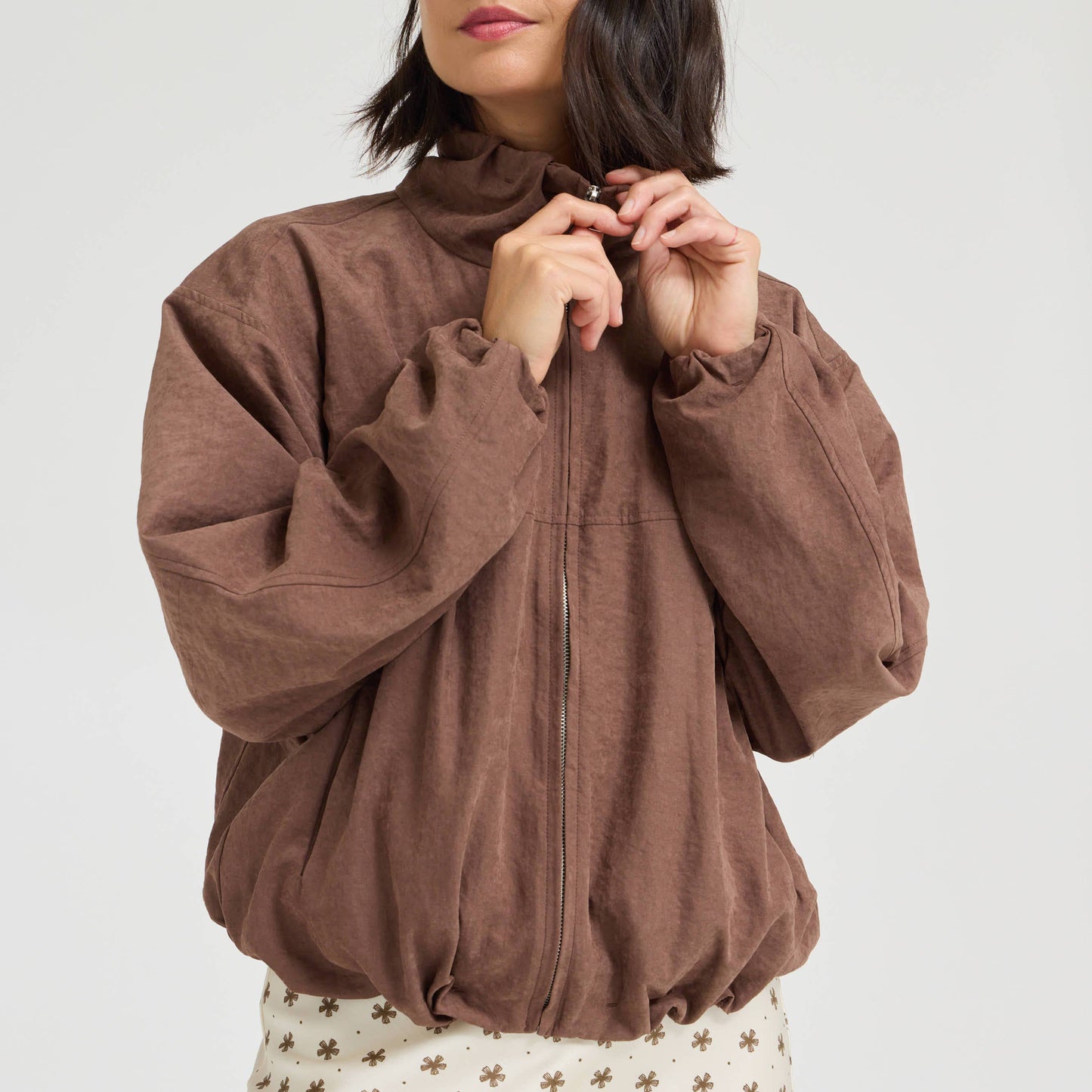 Chocolate High Collar Cinched Jacket