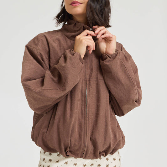 Chocolate High Collar Cinched Jacket