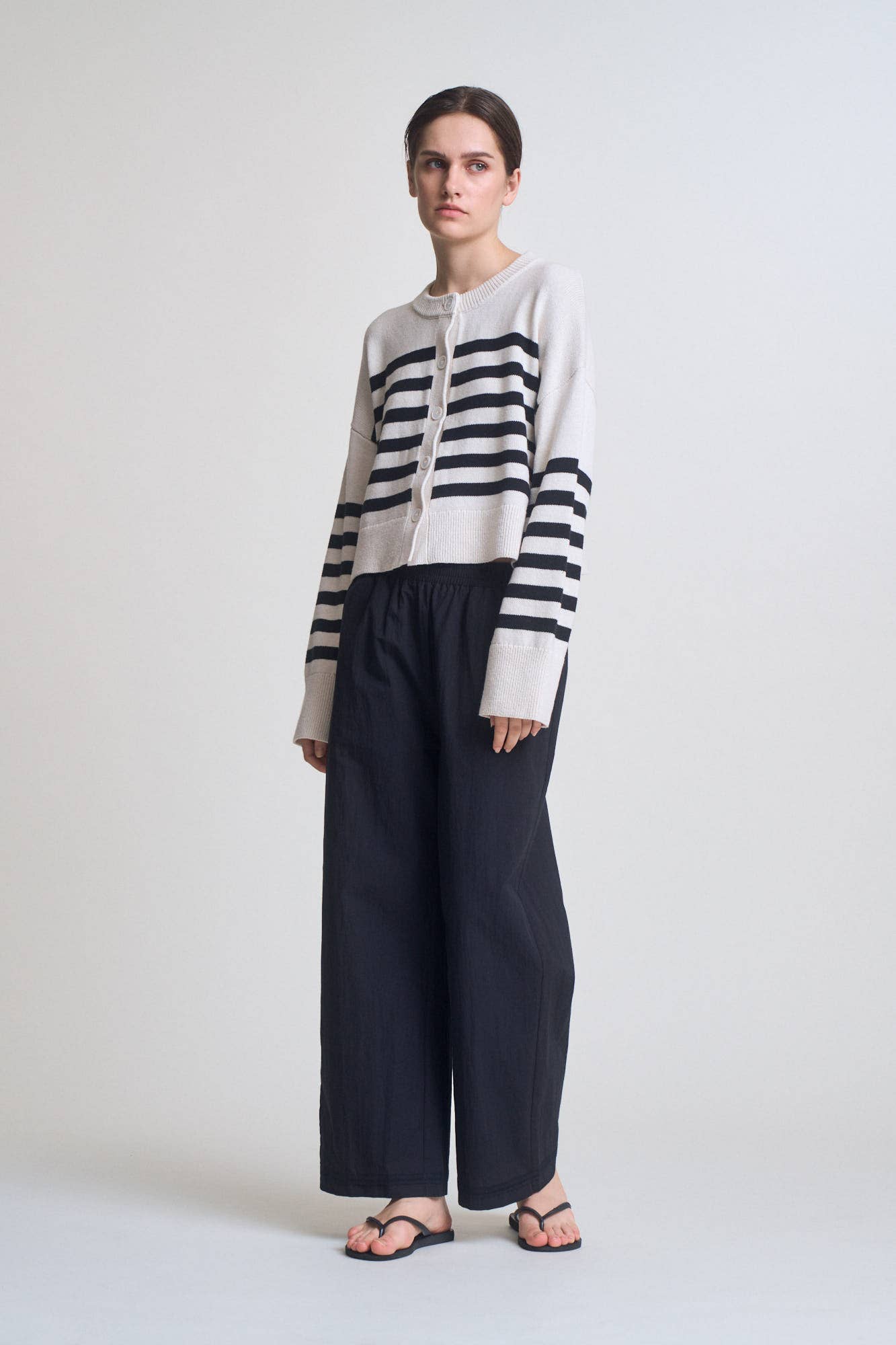 White Black Stripe Cardigan