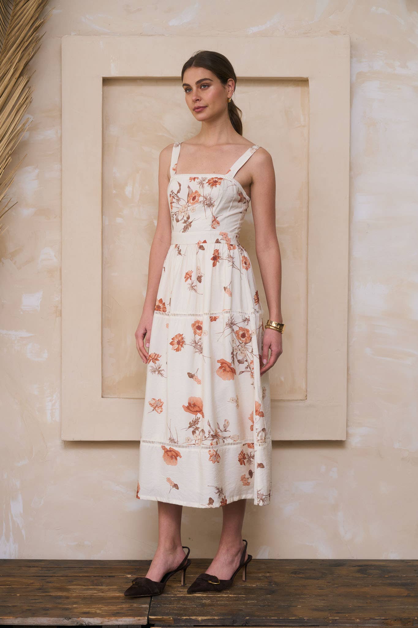Square Neck Floral Print Midi Dress