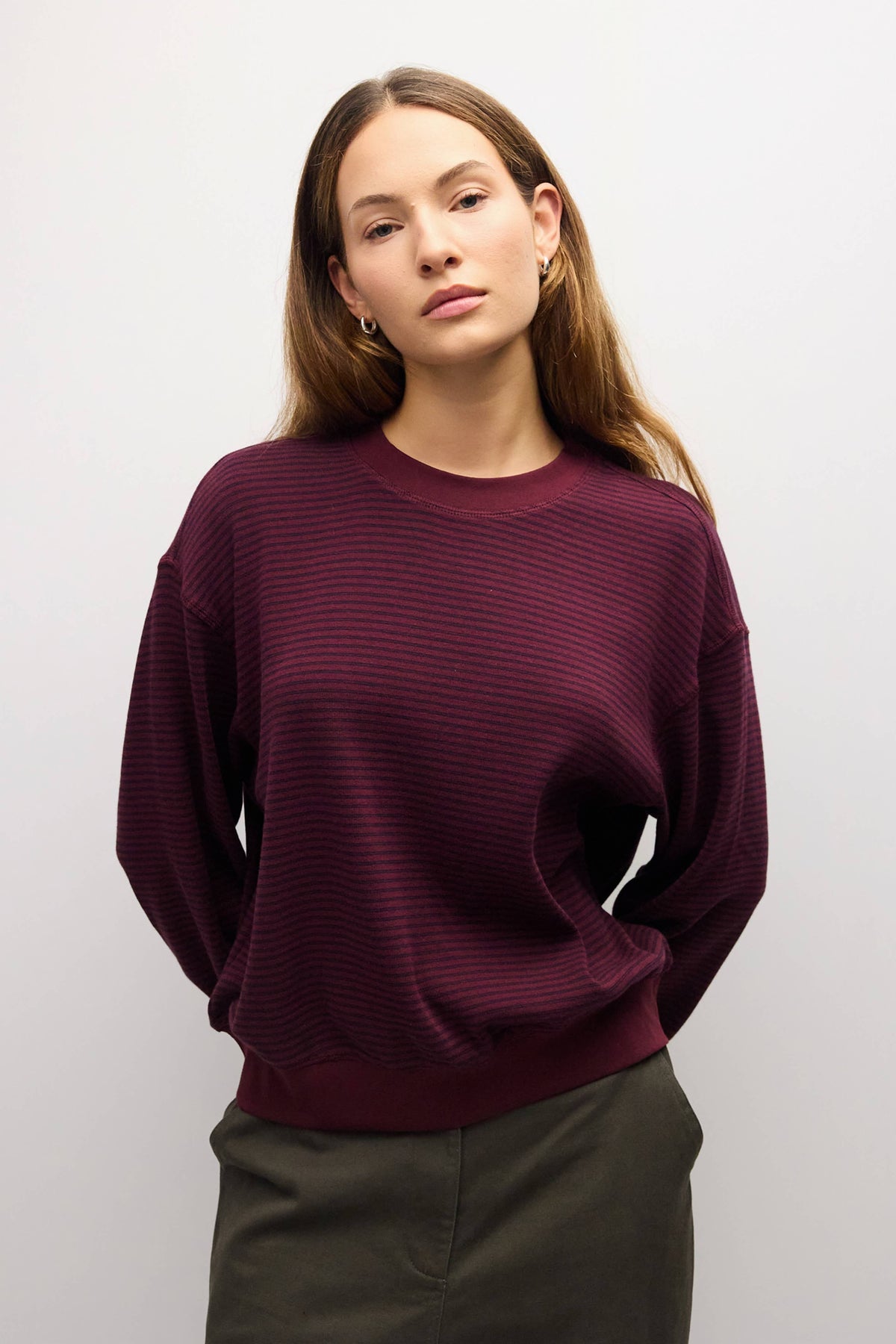 Stripe Crewneck Drop Shoulder Jersey Top