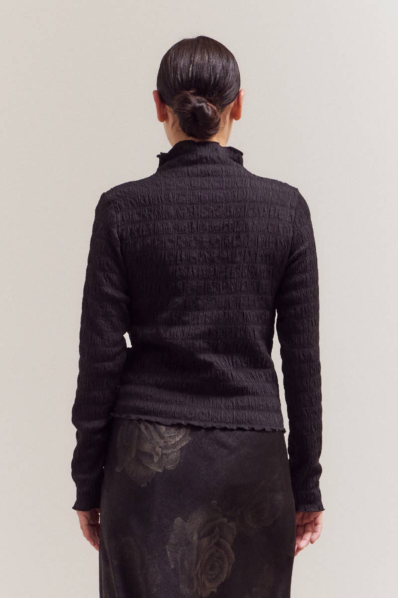 Shirred Mock Neck Long Sleeve Top