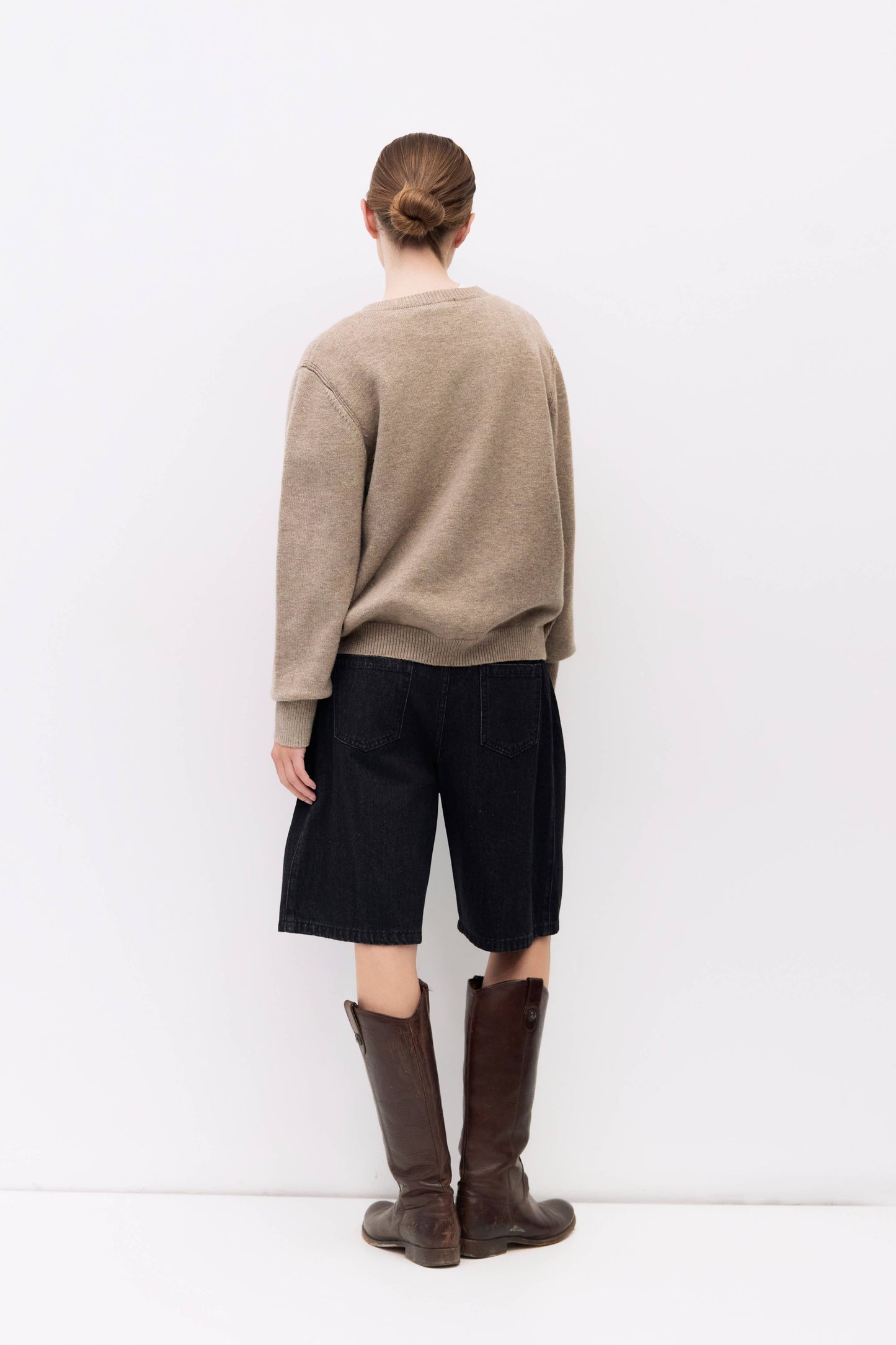 Taupe Brushed Knit Crewneck Sweater