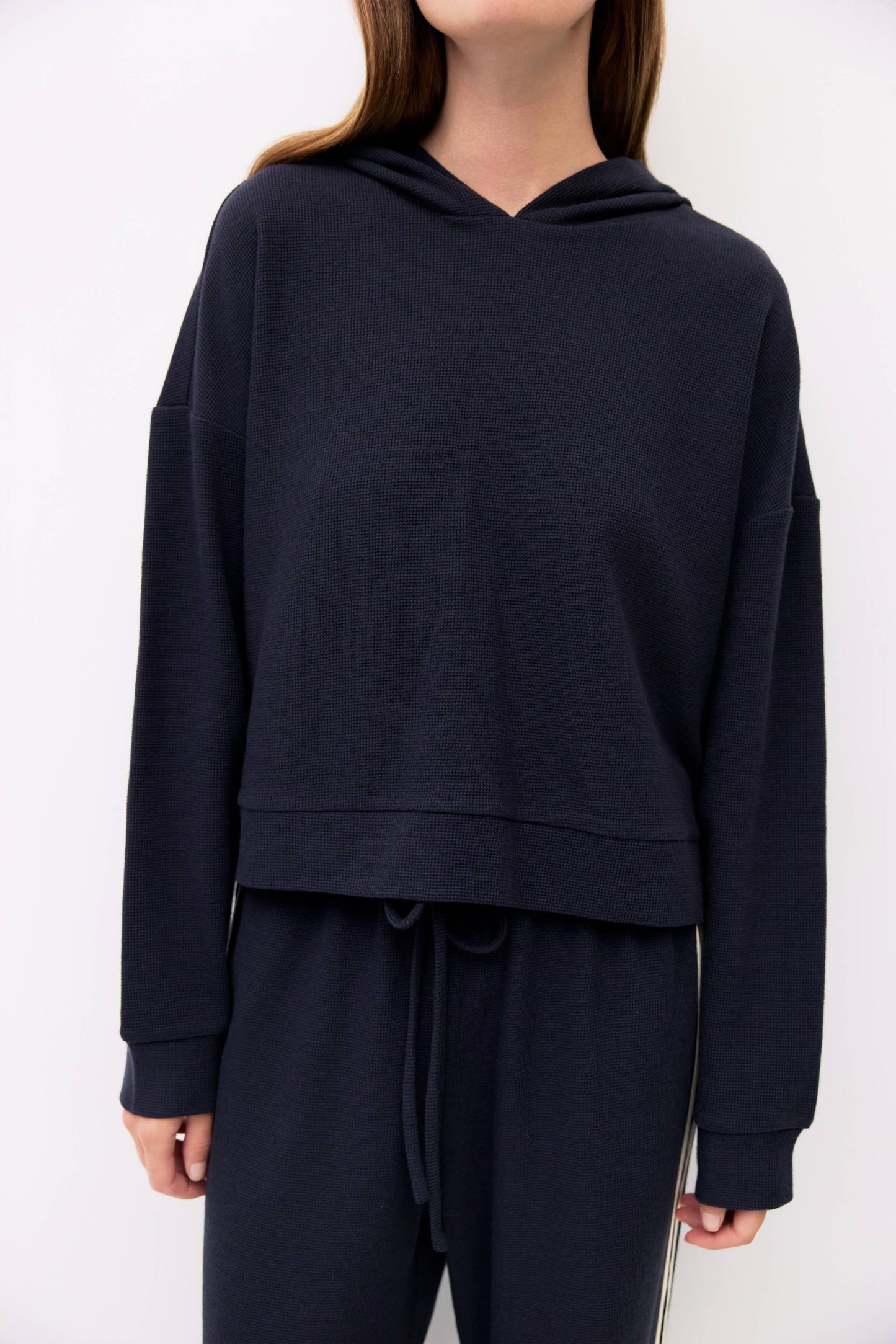 Waffle Knit Cropped Hoodie Top