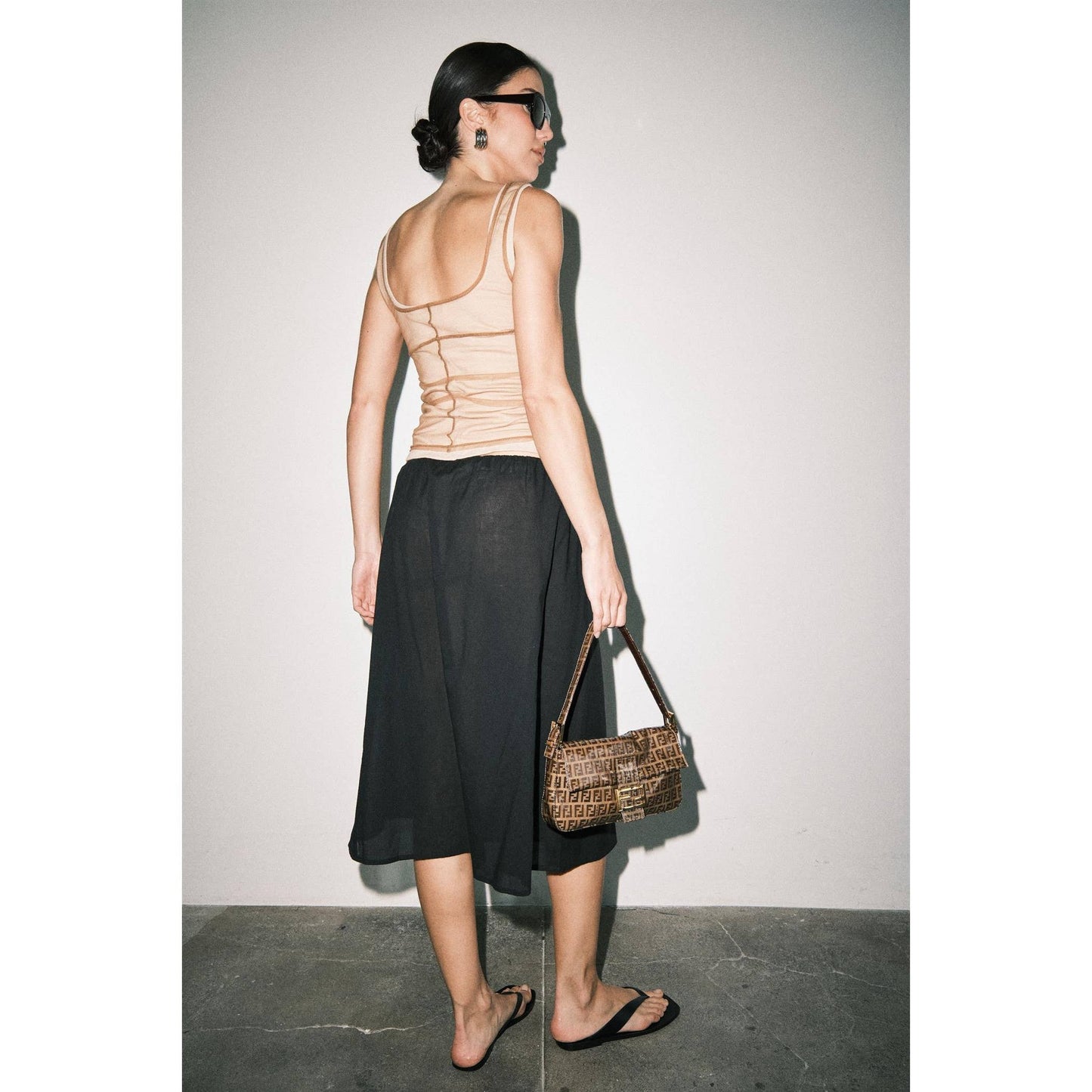 Sheer Mesh Layered Jersey Knit Tank Top