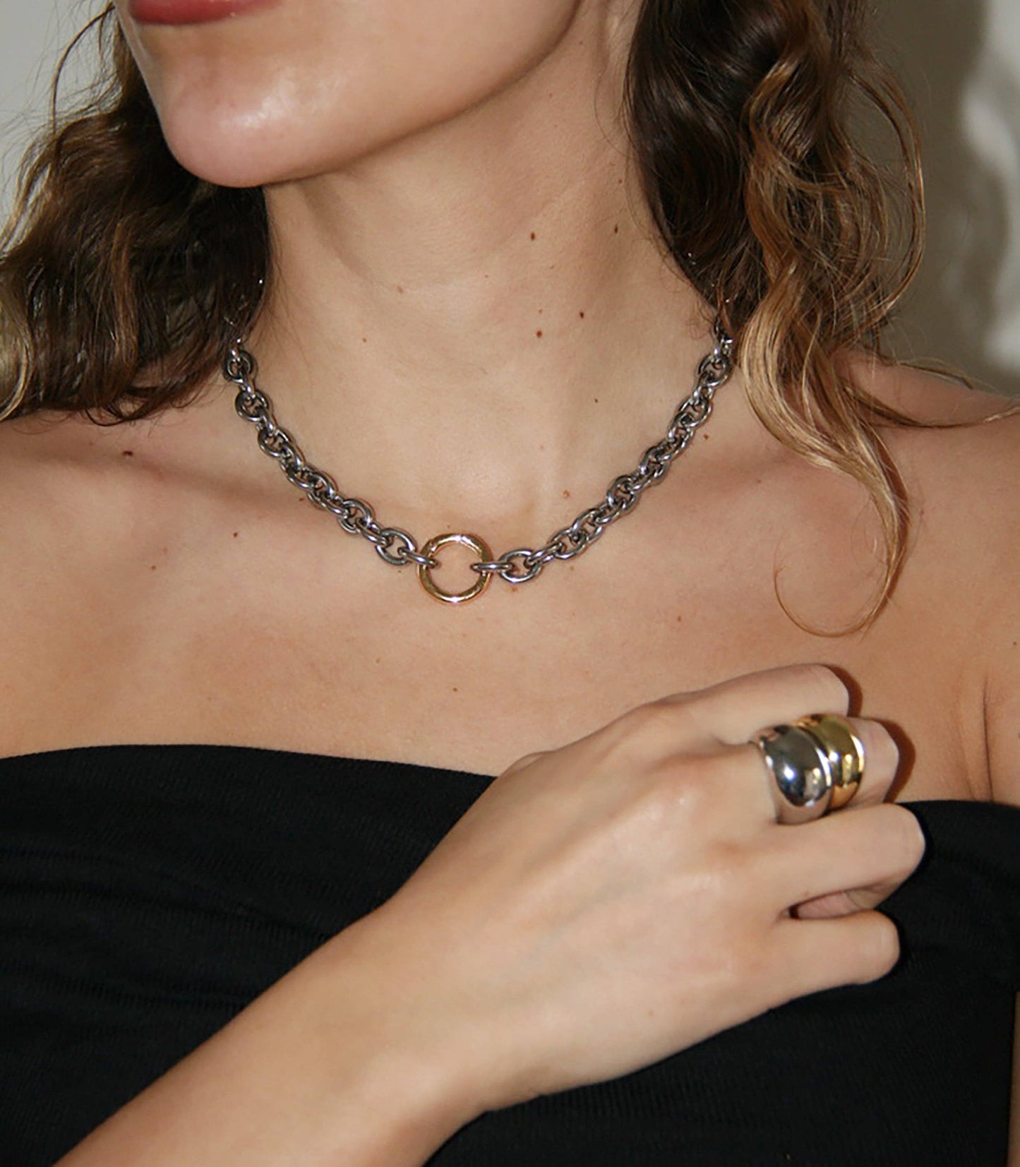 Two-Tone Rhodium Link & Chain Necklace
