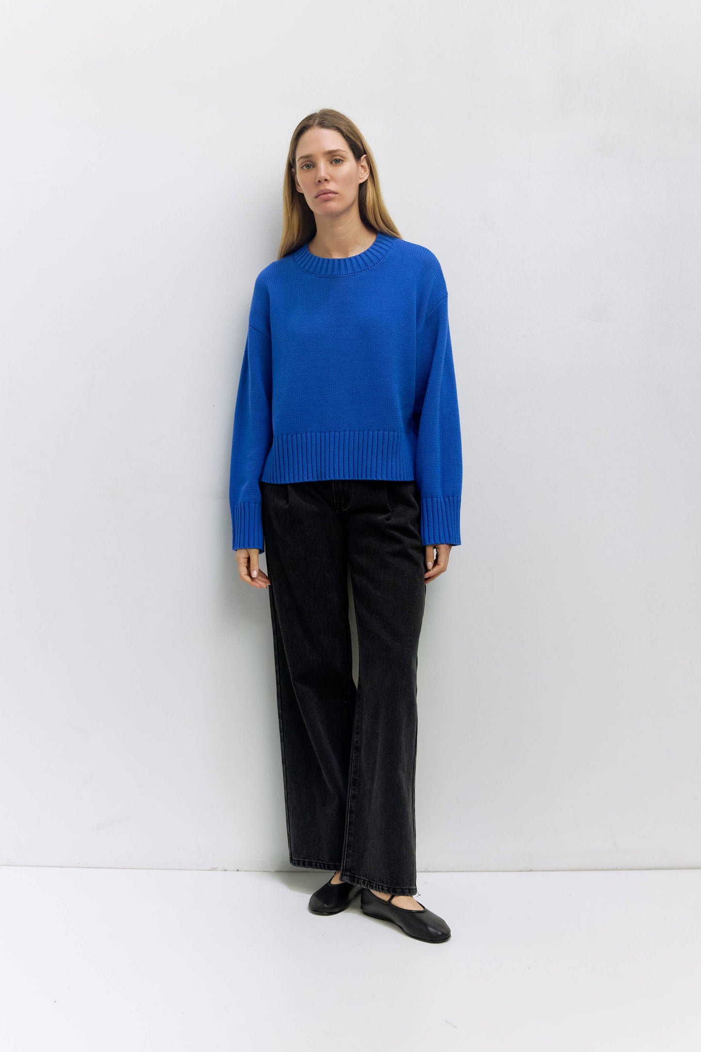 Cotton Ribbed Knit Pullover Sweater