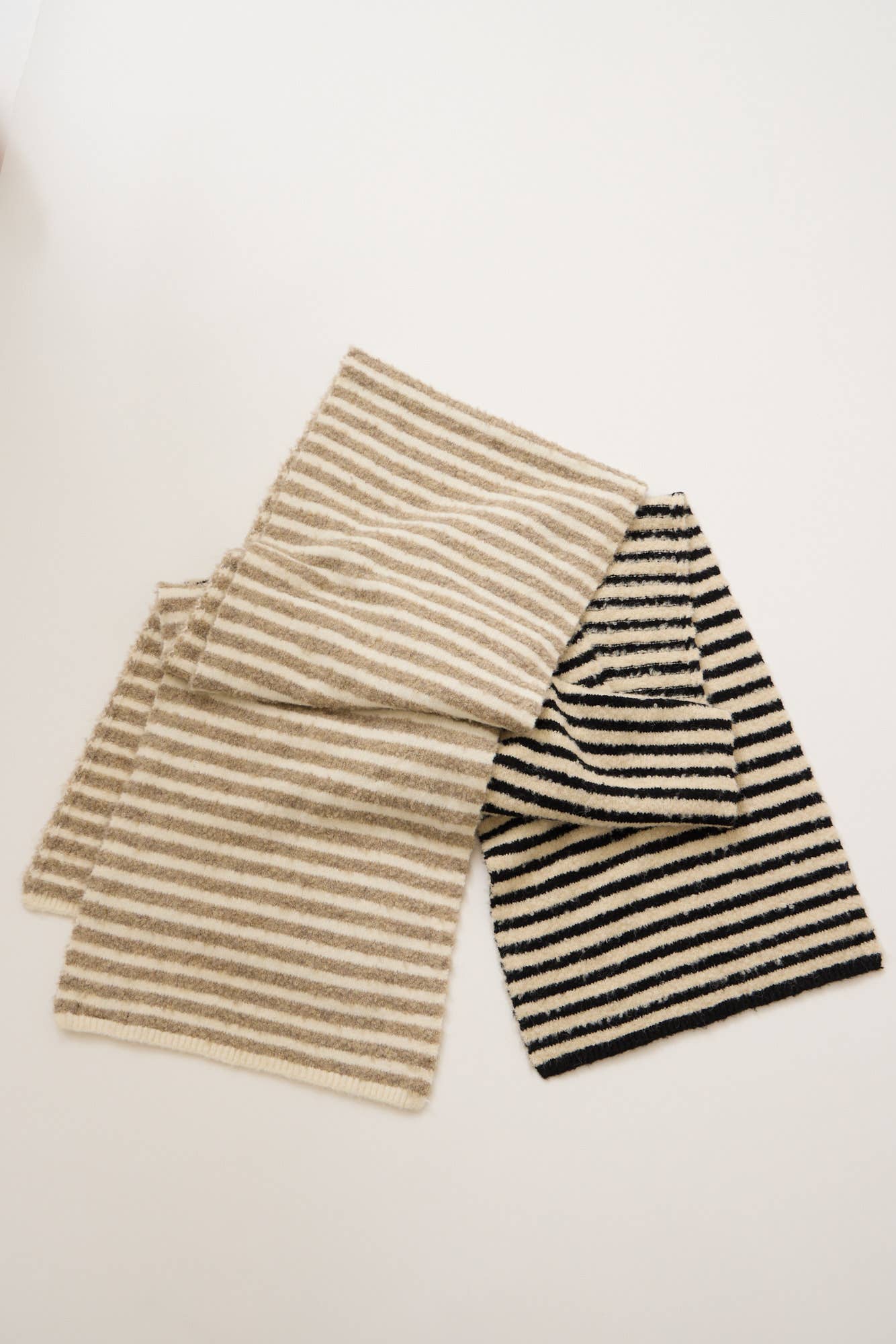 Striped Knit Scarf: Black/Ivory + Tan/Ivory