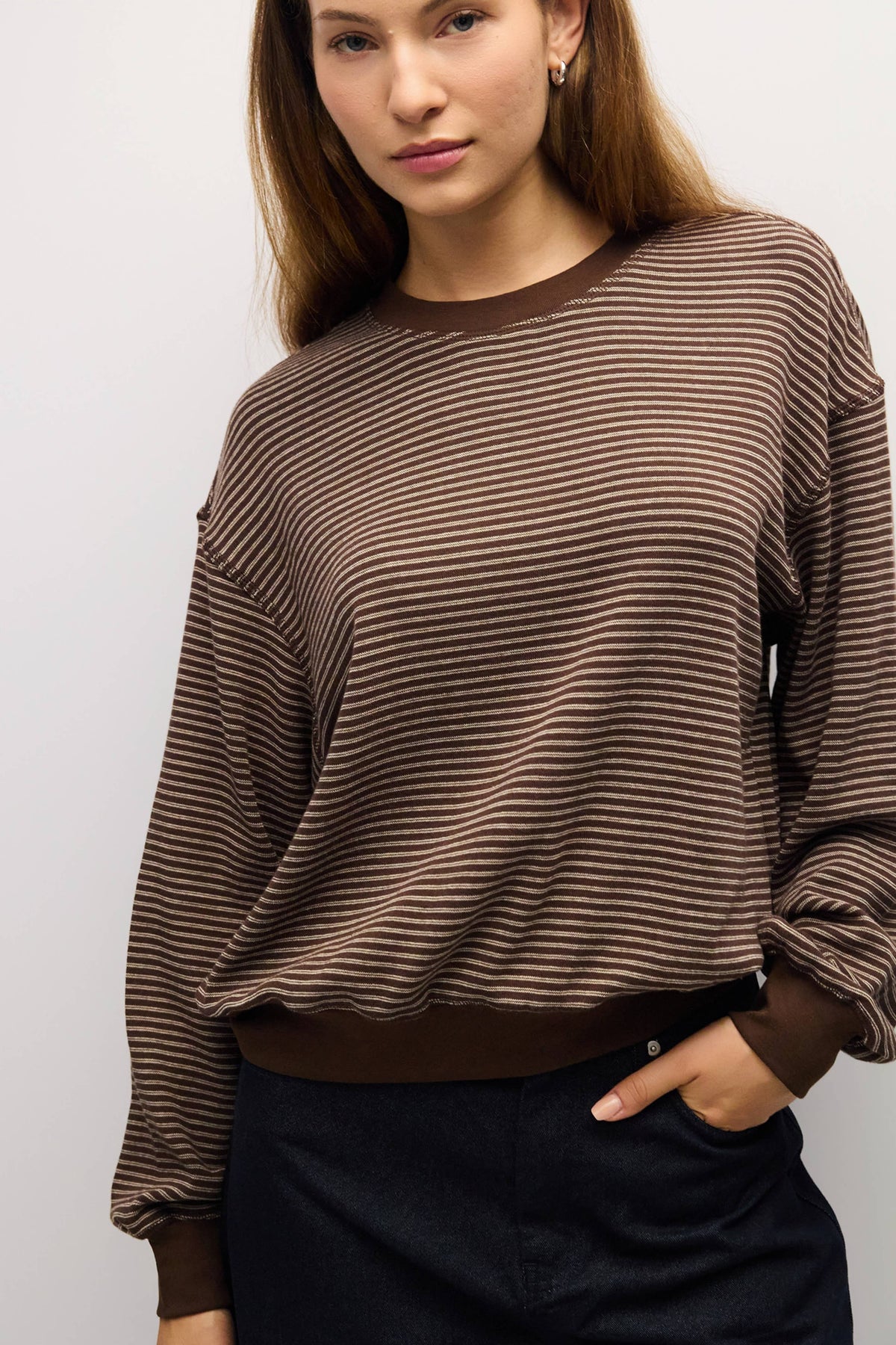 Stripe Crewneck Drop Shoulder Jersey Top