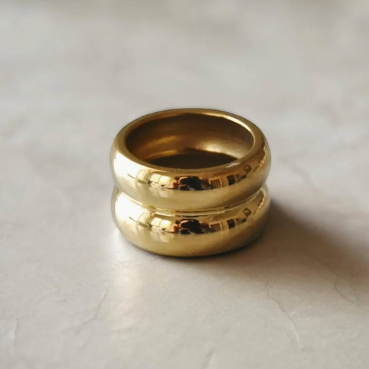 Gold Double Band Chunky Statement Ring