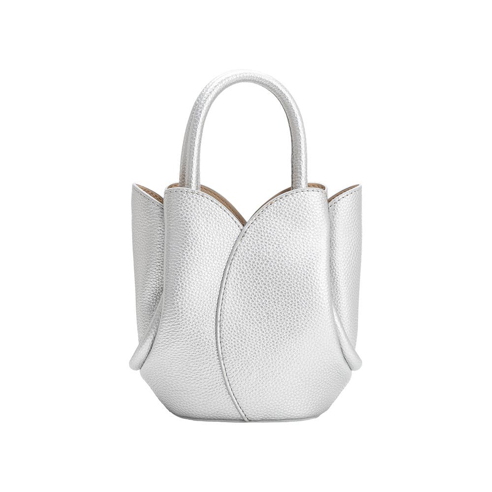 Tulip Mini Metallic Silver Top Handle Bag